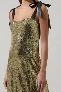 Adelisa Sequin Tie Strap Midi Dress