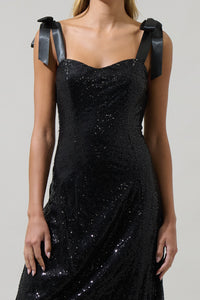 Adelisa Sequin Tie Strap Midi Dress