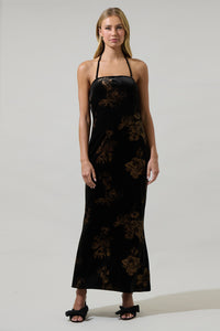 Ace Floral Dynamite Velvet Strapless Maxi Dress