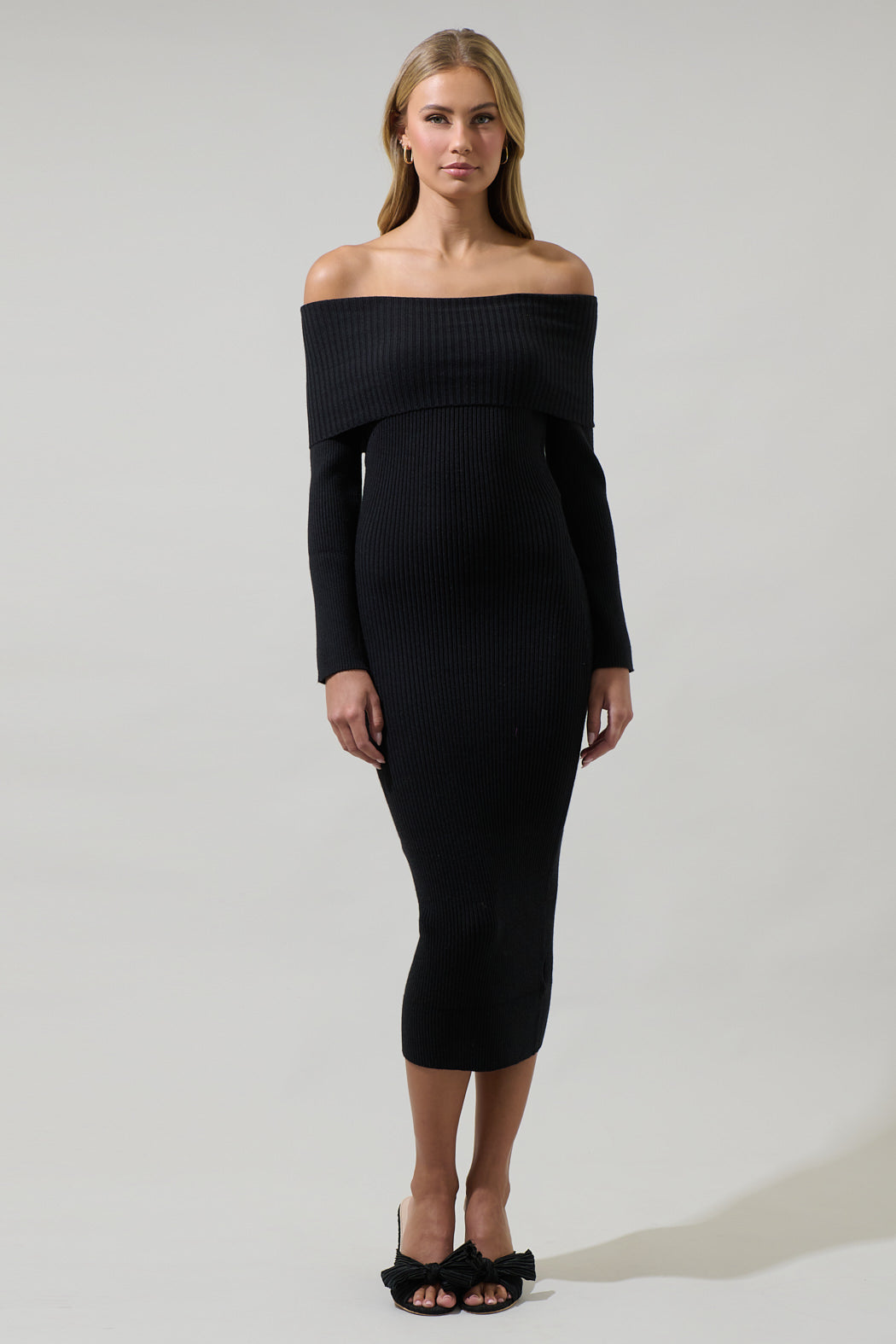 Vonnie Off The Shoulder Midi Sweater Dress Black / XL by Sugarlips Vonnie Off The Shoulder Midi Sweater Dress Black / XL by Sugarlips