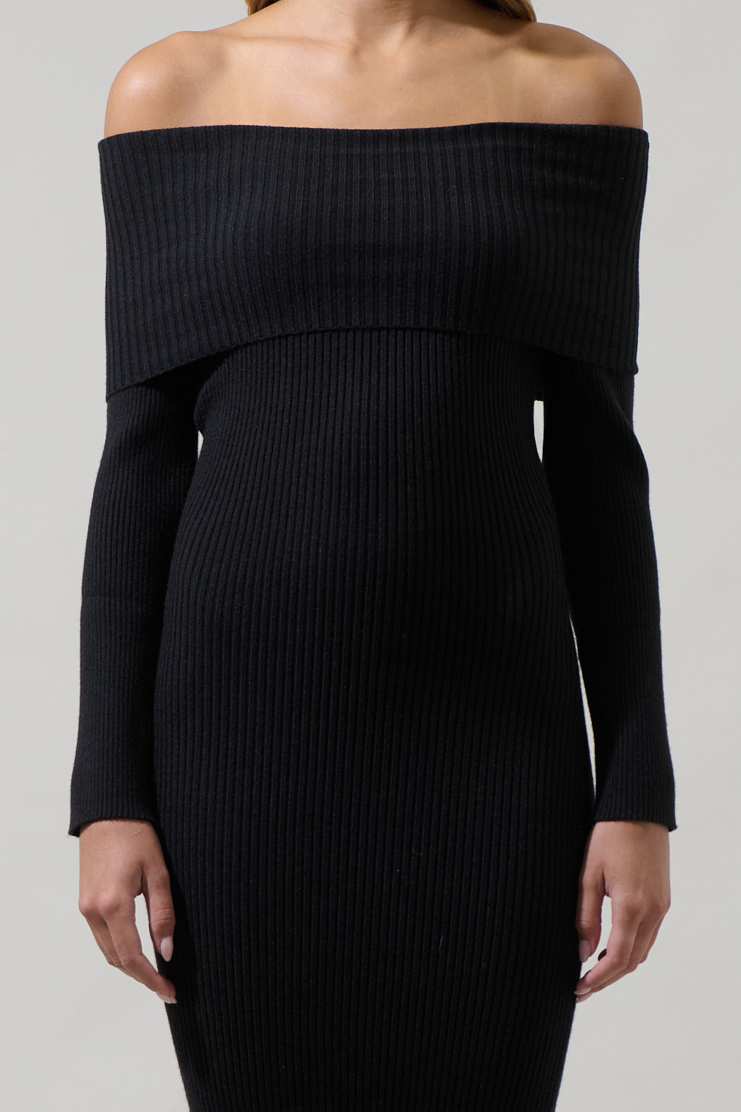 Vonnie Off the Shoulder Midi Sweater Dress Black / XL by Sugarlips Vonnie Off the Shoulder Midi Sweater Dress Black / XL by Sugarlips