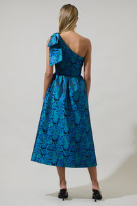 Farrah Jacquard Floral Miley Bow Midi Dress