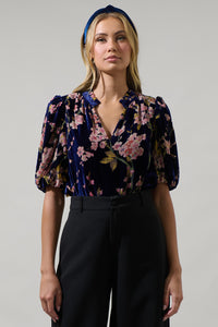 Zuzanna Floral Gretna Velvet Ruffle Blouse