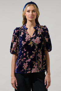 Zuzanna Floral Gretna Velvet Ruffle Blouse