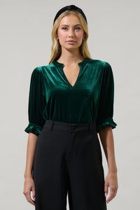 Odalys Velvet Split Neck Half Sleeve Top