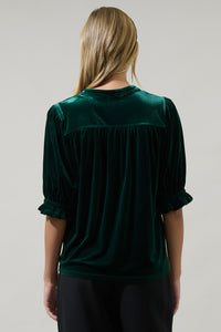 Odalys Velvet Split Neck Half Sleeve Top