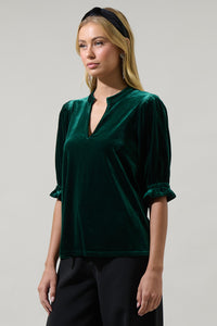 Odalys Velvet Split Neck Half Sleeve Top