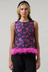 Lorna Jacquard Floral Feather Trim Sleeveless Top