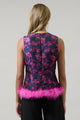 Lorna Jacquard Floral Feather Trim Sleeveless Top