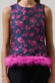 Lorna Jacquard Floral Feather Trim Sleeveless Top