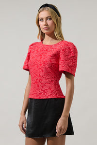 Zarah Jacquard Judie Puff Sleeve Top