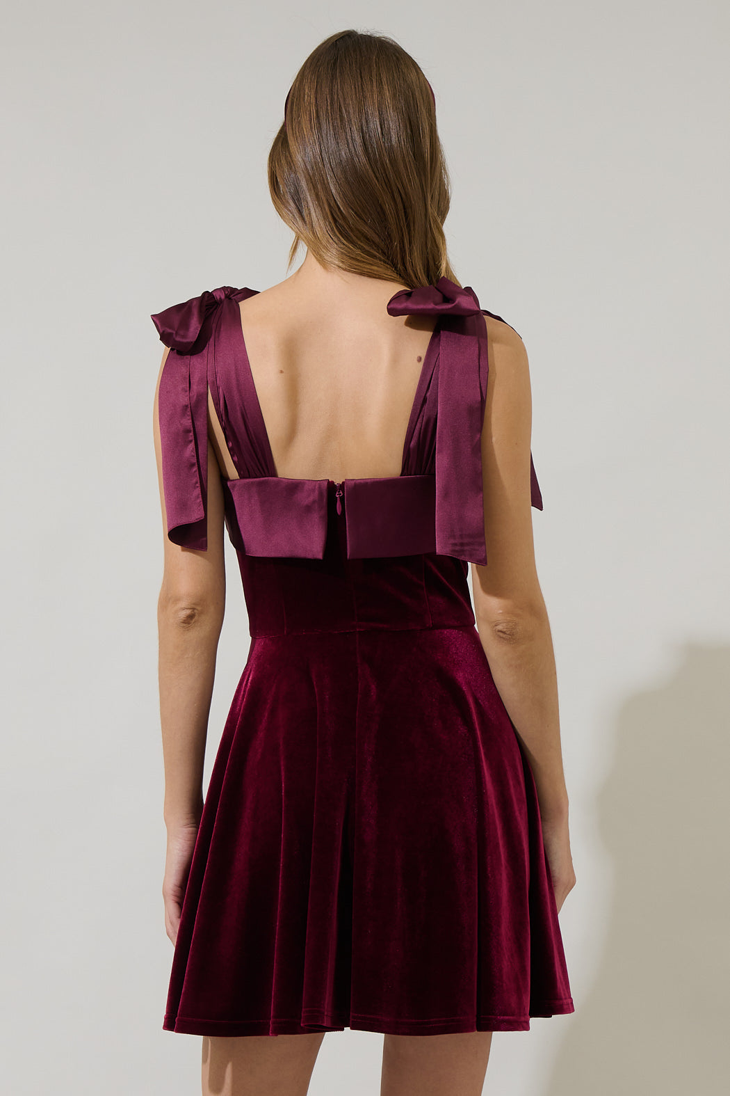 Adison Bow Velvet Mini Dress BURGUNDY / M by Sugarlips Adison Bow Velvet Mini Dress BURGUNDY / M by Sugarlips
