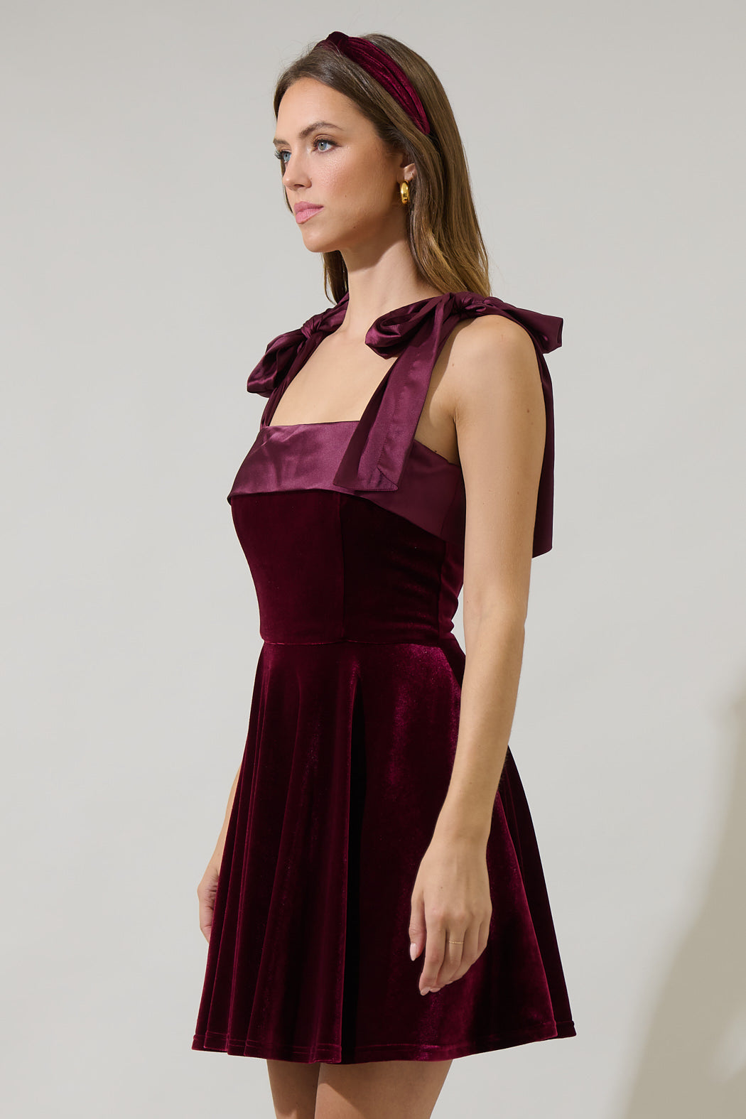 Adison Bow Velvet Mini Dress Burgundy / M by Sugarlips Adison Bow Velvet Mini Dress Burgundy / M by Sugarlips