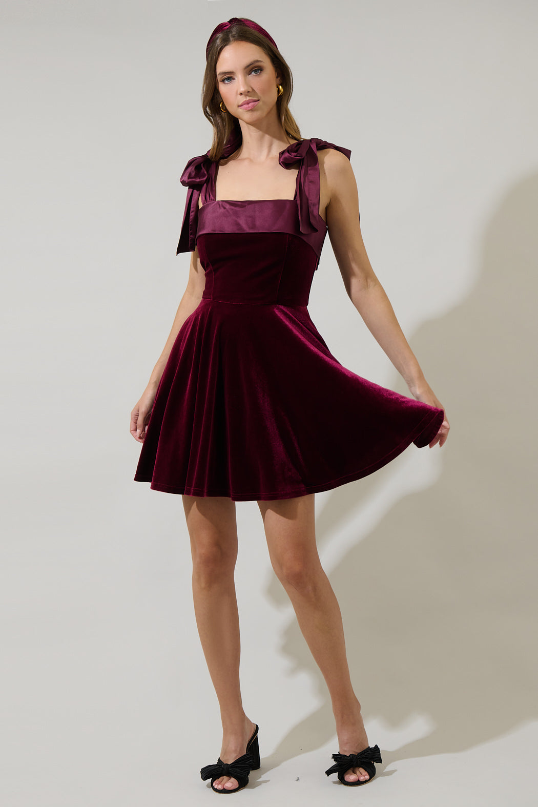 Adison Bow Velvet Mini Dress BURGUNDY / M by Sugarlips Adison Bow Velvet Mini Dress BURGUNDY / M by Sugarlips