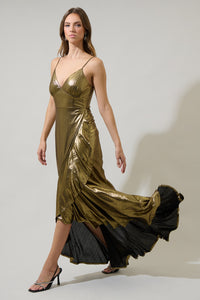 Andorra Metallic Doris Ruffle Maxi Dress