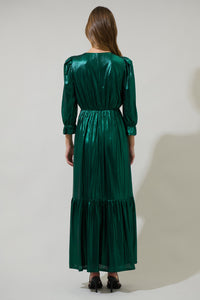 Amberly Metallic Mayrel Pleated Maxi Dress