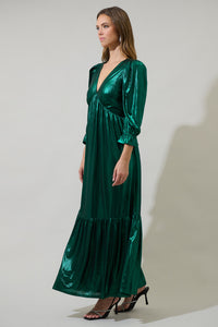 Amberly Metallic Mayrel Pleated Maxi Dress