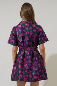 Lorna Jacquard Floral De Soto Collared Mini Dress