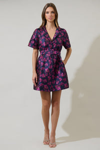 Lorna Jacquard Floral De Soto Collared Mini Dress