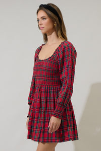 Jace Plaid Kourt Smocked Mini Dress