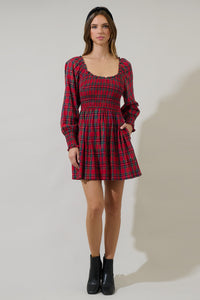 Jace Plaid Kourt Smocked Mini Dress