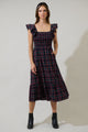 Chapman Plaid Girona Smocked Ruffle Midi Dress