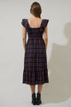 Chapman Plaid Girona Smocked Ruffle Midi Dress