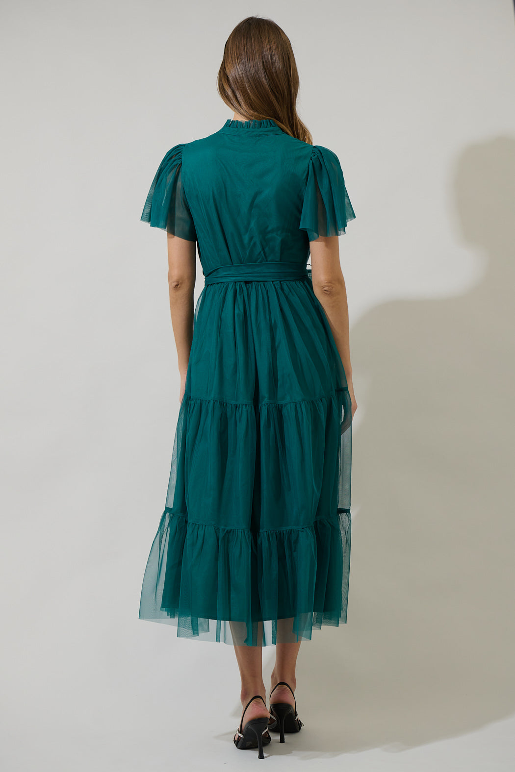 tulle tiered midi dress Fiori Short Blue Tulle Tiered Midi Dress