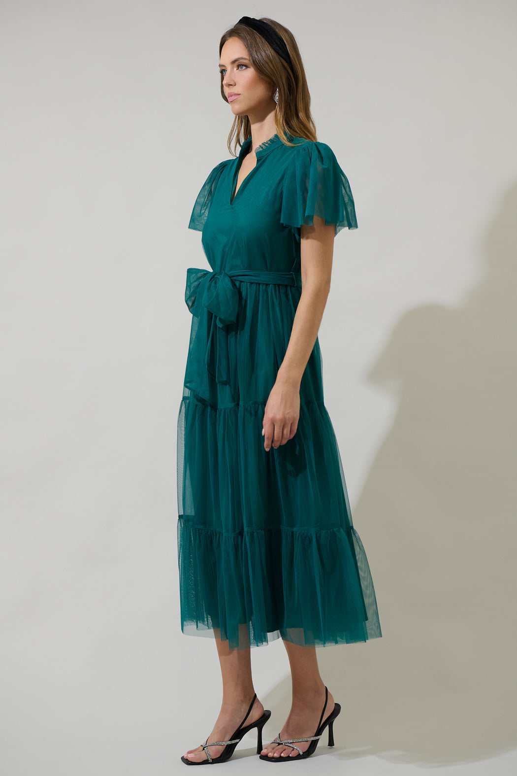 tulle ruffle midi dress Arrabel Tiered Ruffle Tulle Maxi Dress Black
