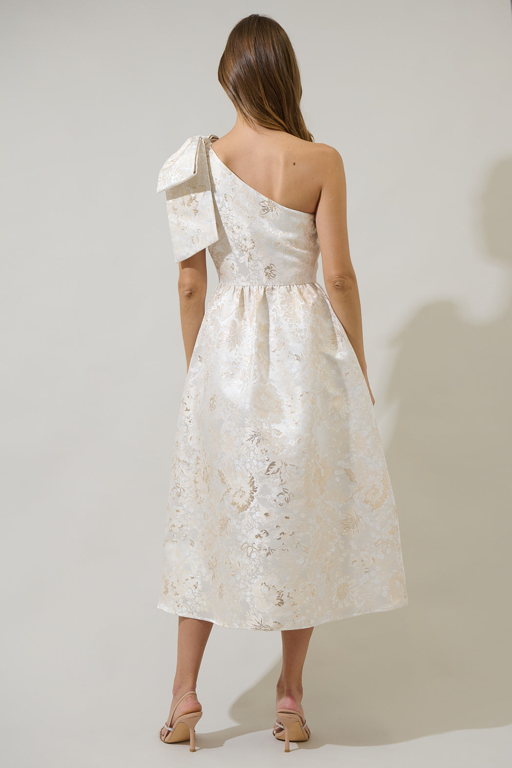 Lola Jacquard Miley Bow Midi Dress CHAMPAGNE / XS by Sugarlips Lola Jacquard Miley Bow Midi Dress CHAMPAGNE / XS by Sugarlips
