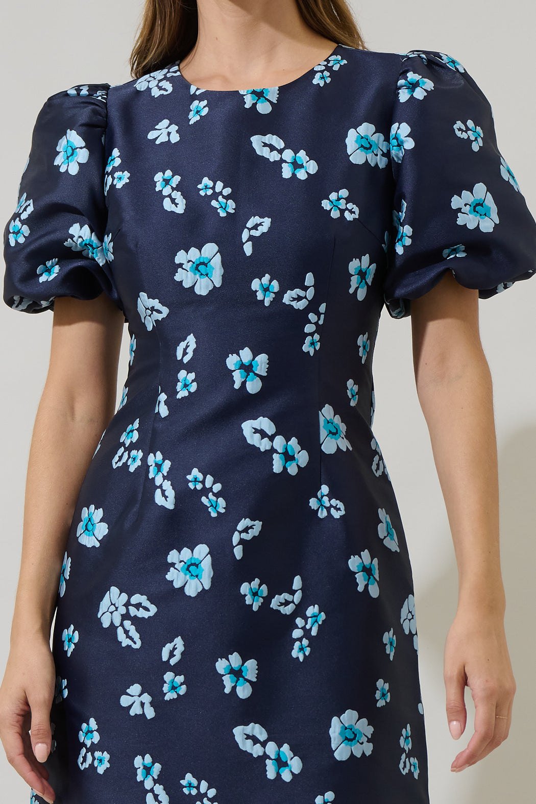 Elissa Jacquard Floral Darce Puff Sleeve Mini Dress NAVY-MULTI / S by Sugarlips Elissa Jacquard Floral Darce Puff Sleeve Mini Dress NAVY-MULTI / S by Sugarlips
