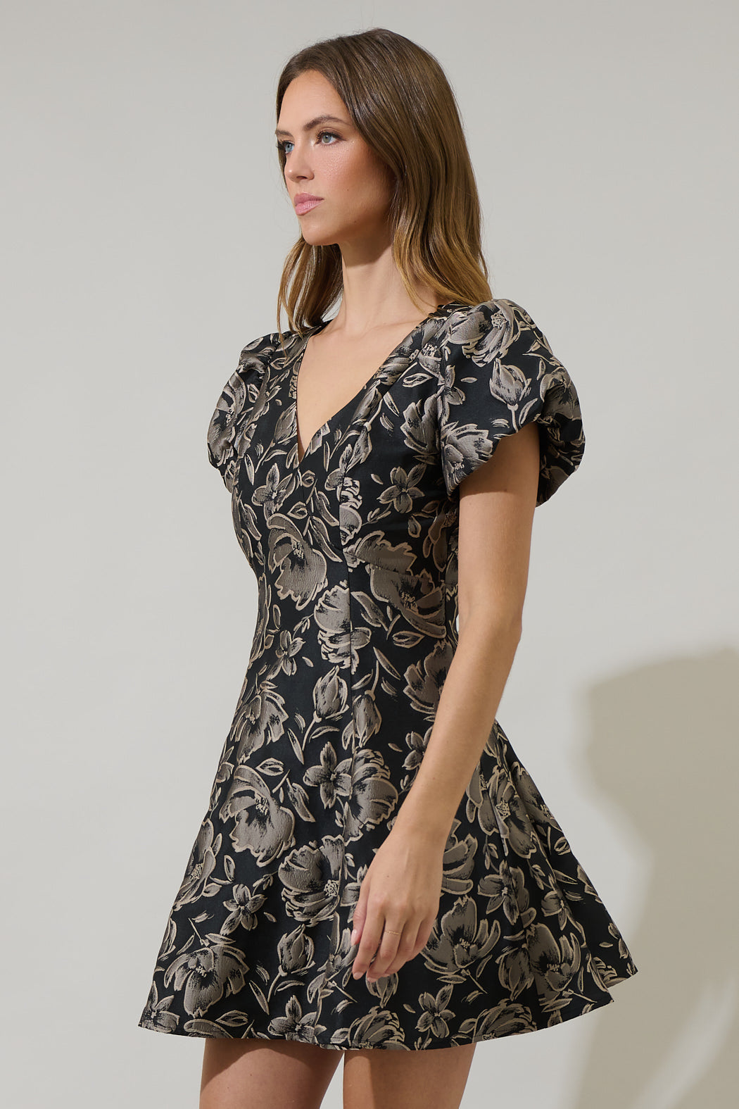 Lyla Jacquard Floral Lara Flare Mini Dress Black-Silver / XL by Sugarlips Lyla Jacquard Floral Lara Flare Mini Dress Black-Silver / XL by Sugarlips