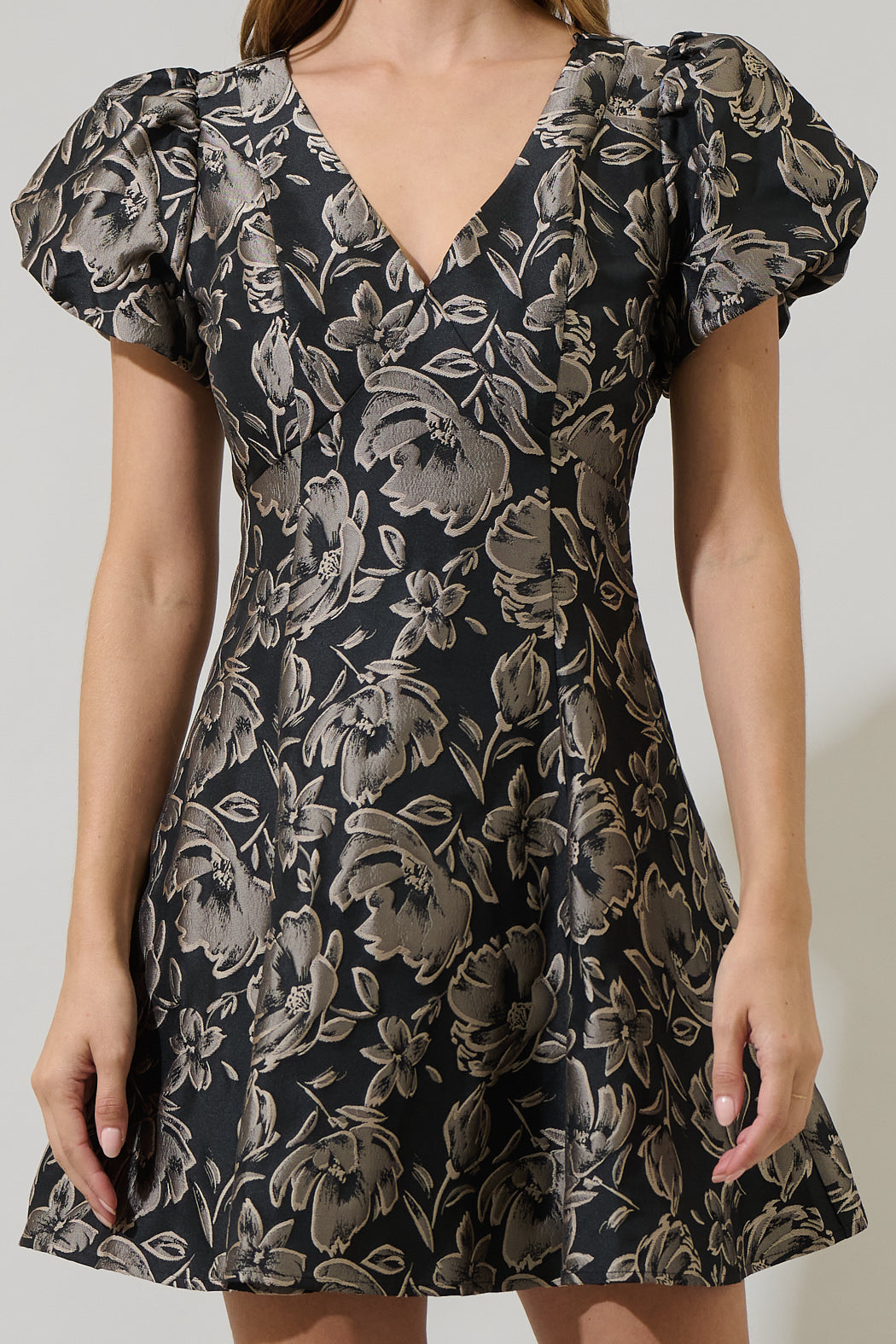 jacquard floral tube fit and flare mini dress Jacquard Floral Mini Dress