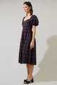 Arvada Plaid Alessi Puff Sleeve Midi Dress