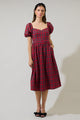 Arvada Plaid Alessi Puff Sleeve Midi Dress