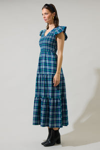 Buckley Plaid Sunfire Smocked Bodice Tiered Midi Dress