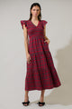 Arvada Plaid Sunfire Smocked Bodice Tiered Midi Dress