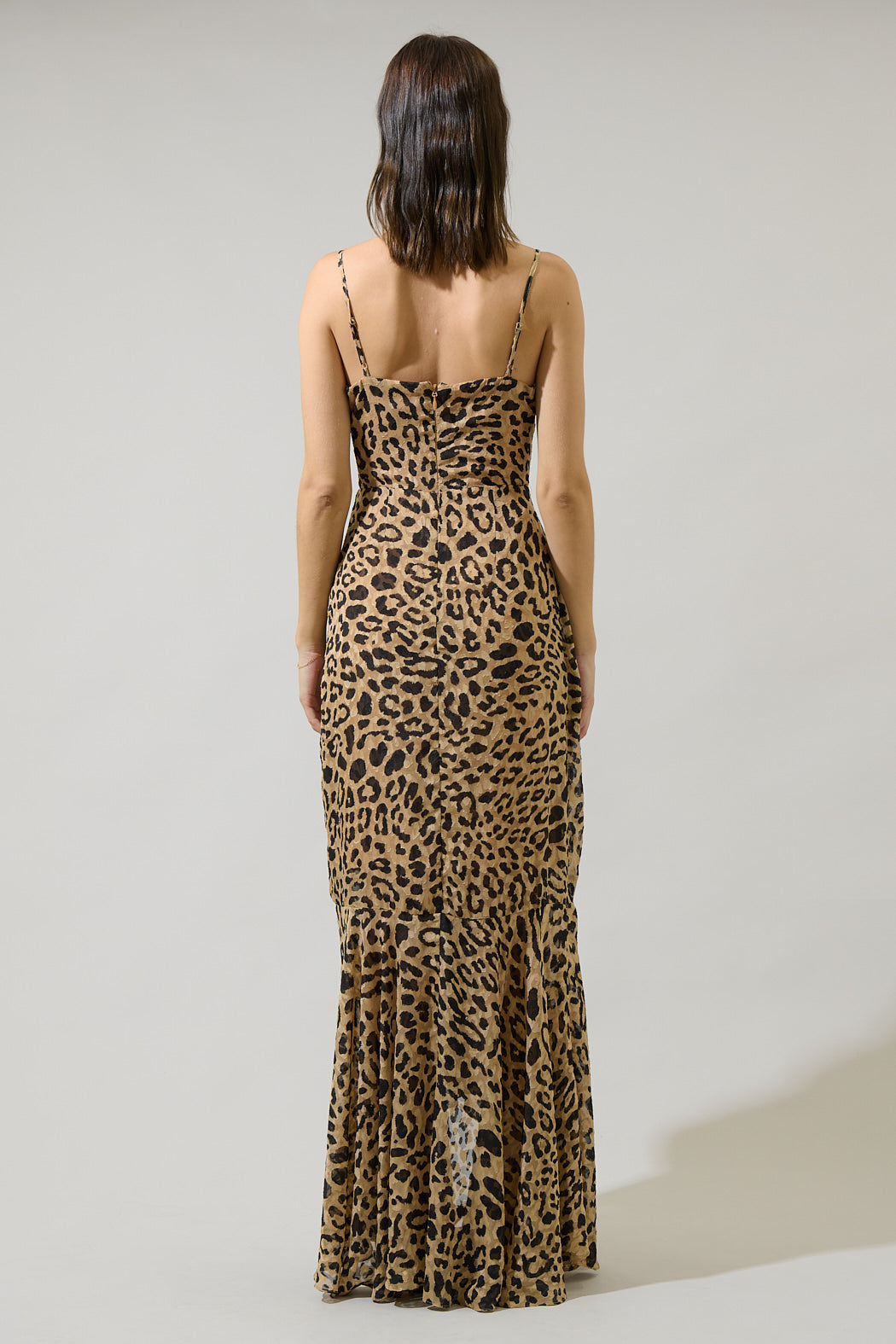 leopard ruffle maxi dress Leopard-print ruffle dress with opening - Women