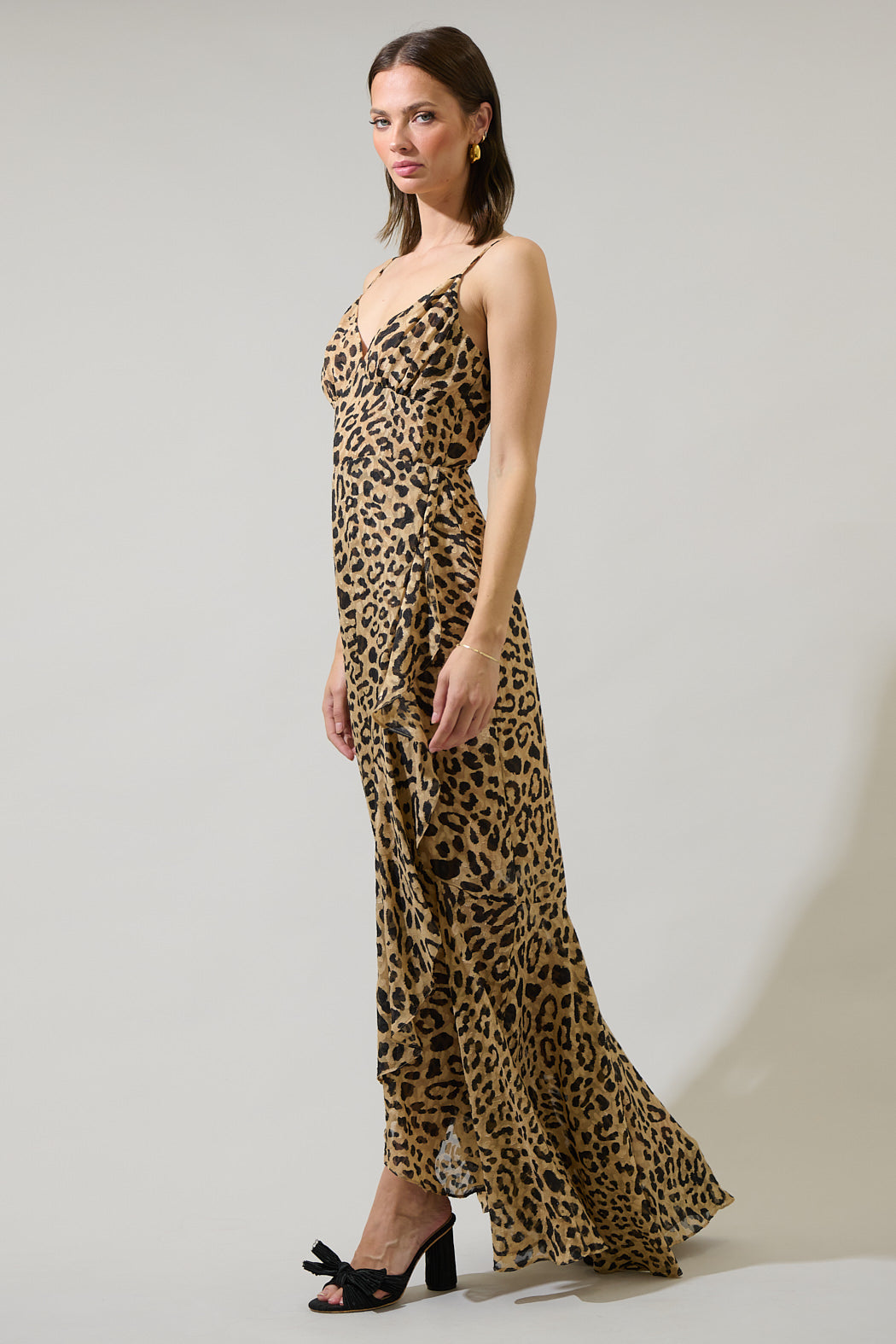 leopard ruffle maxi dress Women's Wild Ruffle Maxi Dress in Brown/Black | Size Small