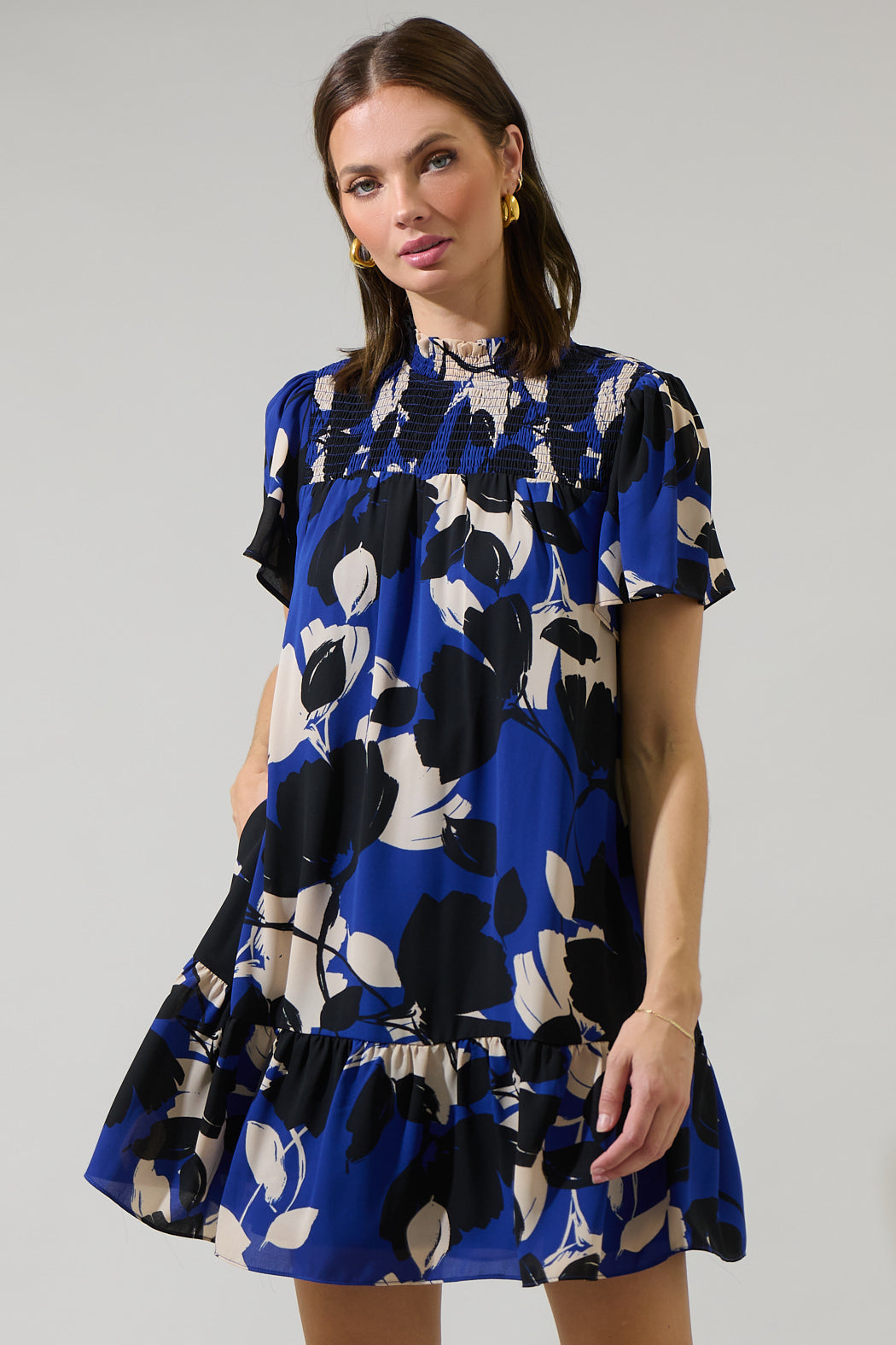 Anthem Floral Yare Short Sleeve Mini Dress BLUE-BLACK / M by Sugarlips Anthem Floral Yare Short Sleeve Mini Dress BLUE-BLACK / M by Sugarlips