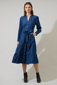 Skylah Denim Tiered Midi Dress