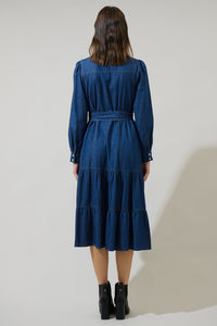 Skylah Denim Tiered Midi Dress