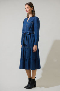 Skylah Denim Tiered Midi Dress