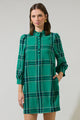 Woodland Jade Plaid Lorna Shift Mini Dress