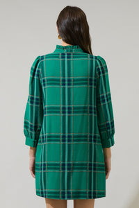 Woodland Jade Plaid Lorna Shift Mini Dress