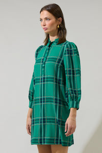 Woodland Jade Plaid Lorna Shift Mini Dress