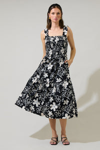 Kianza Floral Ember Smocked Midi Dress