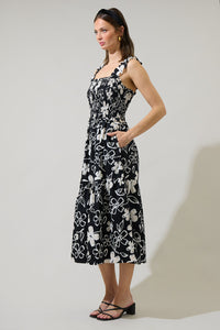 Kianza Floral Ember Smocked Midi Dress