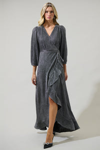 Marly Shimmer Abelia Hi Low Wrap Dress