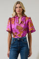 Lorian Floral Mei Split Neck Satin Top